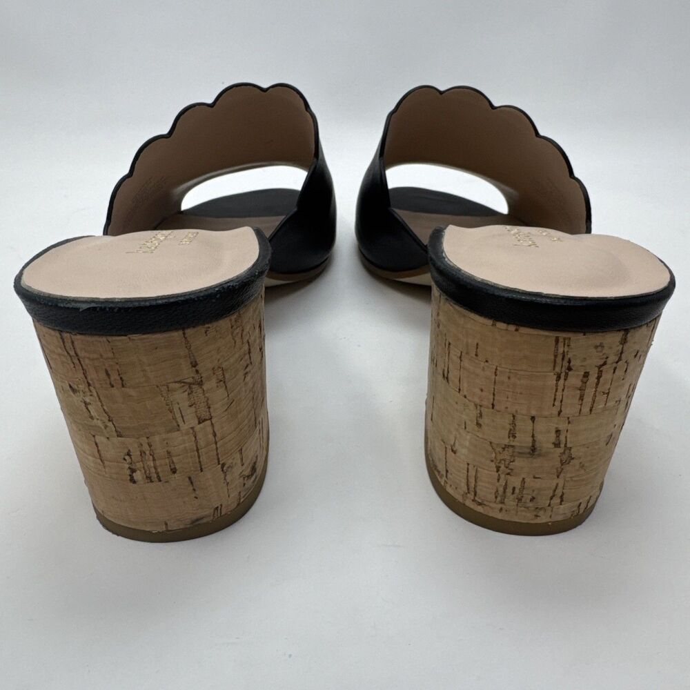 Kate Spade Black Leather Scalloped Edge Block Heel Open Toe Mules Women's 8.5M - Picture 5 of 10